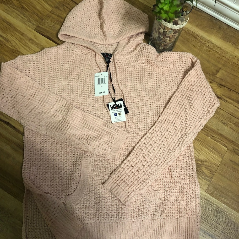 NWT. Light pink knit sweater with hood